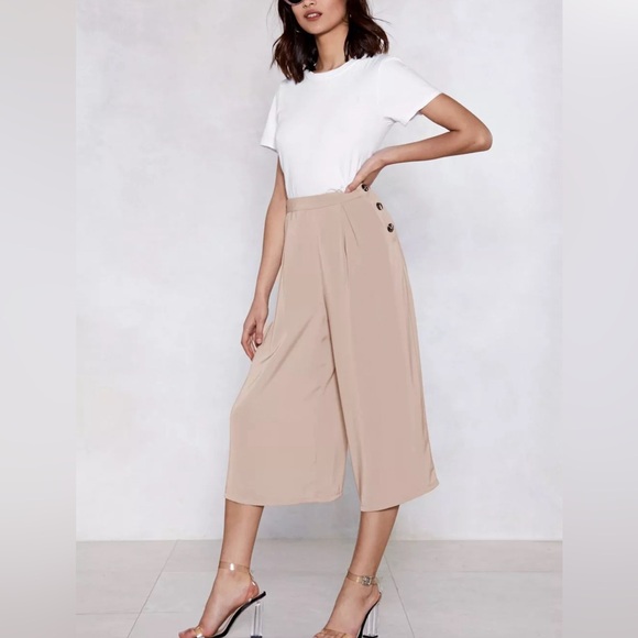 High Waisted Khaki Cropped Pants Trousers - Picture 2 of 3